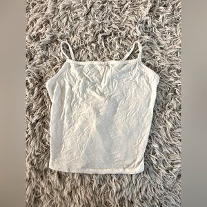 White cropped lace up back tank top